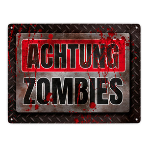 Blutiges Achtung Zombie Metallschild Halloween Zombie Angst Nacht Blut Kinder