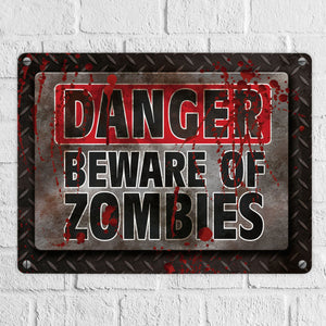 Blutiges Achtung Zombie Metallschild Halloween Zombie Angst Nacht Blut Kinder