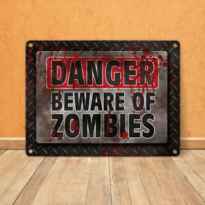 Blutiges Achtung Zombie Metallschild Halloween Zombie Angst Nacht Blut Kinder