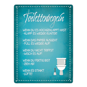 Toilettenregeln Metallschild mit Toilette Motiv Klo Sauberkeit Hygiene