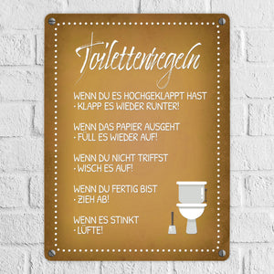 Toilettenregeln Metallschild mit Toilette Motiv Klo Sauberkeit Hygiene