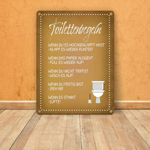 Toilettenregeln Metallschild mit Toilette Motiv Klo Sauberkeit Hygiene