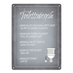 Toilettenregeln Metallschild mit Toilette Motiv Klo Sauberkeit Hygiene