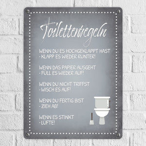 Toilettenregeln Metallschild mit Toilette Motiv Klo Sauberkeit Hygiene