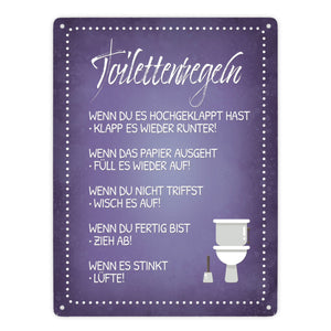 Toilettenregeln Metallschild mit Toilette Motiv Klo Sauberkeit Hygiene