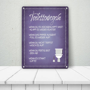 Toilettenregeln Metallschild mit Toilette Motiv Klo Sauberkeit Hygiene