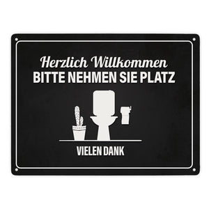 Bitte nehmen Sie Platz Metallschild mit Toilette Motiv