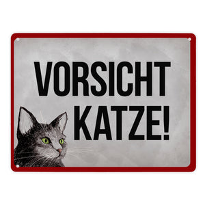 Vorsicht Katze Metallschild mit Katze Motiv