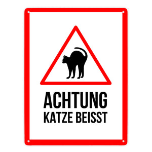 Achtung Katze beisst Metallschild mit Katzen Symbol