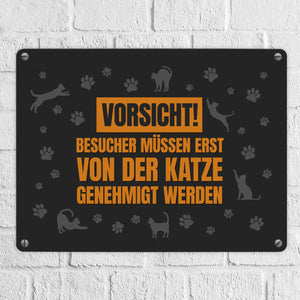 Besucher müssen erst von der Katze genehmigt werden Metallschild - Katzen Kater Haustier
