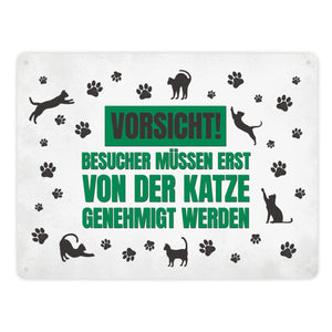 Besucher müssen erst von der Katze genehmigt werden Metallschild - Katzen Kater Haustier