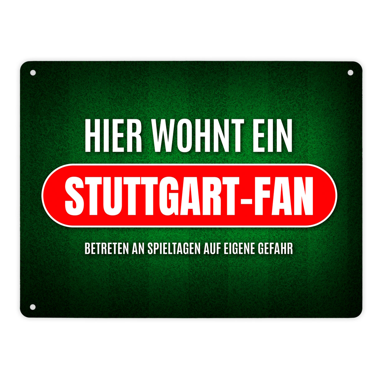 Hier wohnt ein Fußballfan Metallschild mit Rasen Motiv - Fußball Tor Verein Fußballplatz Platz kicken