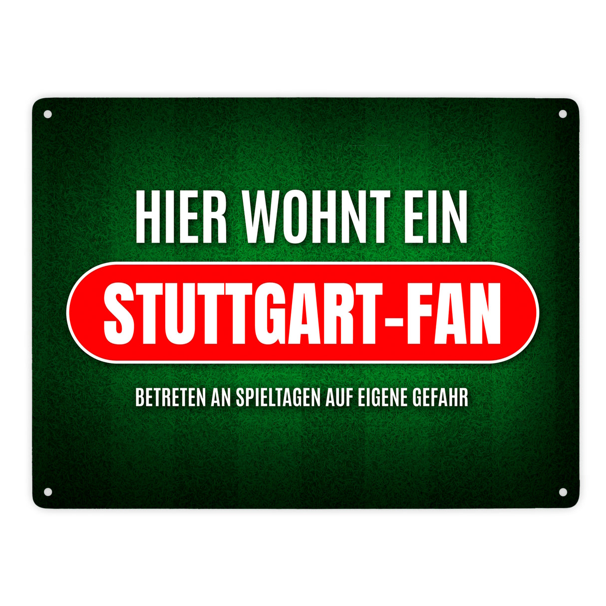 Hier wohnt ein Fußballfan Metallschild mit Rasen Motiv - Fußball Tor Verein Fußballplatz Platz kicken