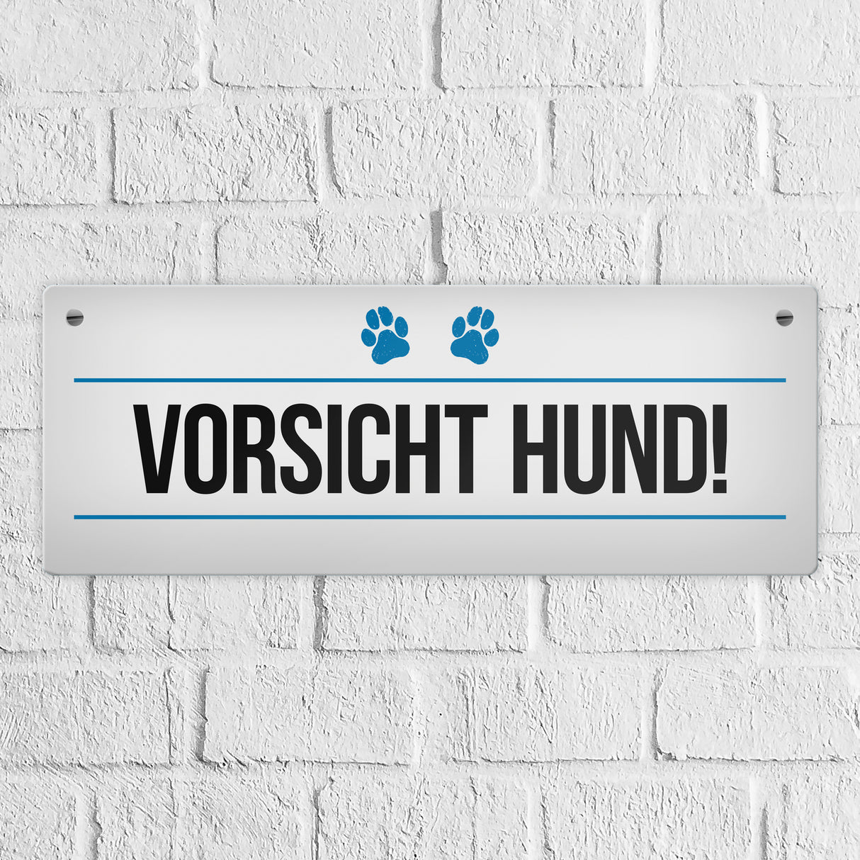 Vorsicht Hund! Metallschild mit Pfoten Motiv - Warnung Hinweis Achtung Warnschild