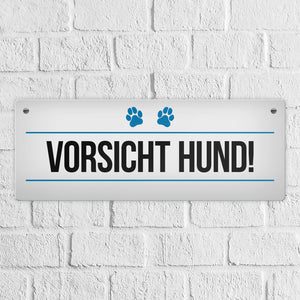Vorsicht Hund! Metallschild mit Pfoten Motiv - Warnung Hinweis Achtung Warnschild