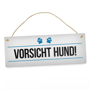 Vorsicht Hund! Metallschild mit Pfoten Motiv - Warnung Hinweis Achtung Warnschild