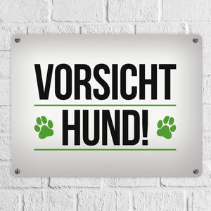Vorsicht Hund! Metallschild mit Pfoten Motiv - Warnung Hinweis Achtung Warnschild