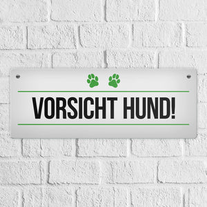 Vorsicht Hund! Metallschild mit Pfoten Motiv - Warnung Hinweis Achtung Warnschild