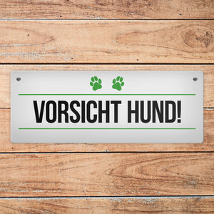 Vorsicht Hund! Metallschild mit Pfoten Motiv - Warnung Hinweis Achtung Warnschild
