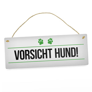 Vorsicht Hund! Metallschild mit Pfoten Motiv - Warnung Hinweis Achtung Warnschild