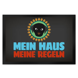 Mein Haus meine Regeln Fußmatte mit Hund Motiv - Haustier Hunde Wohnung Haus Familie Zuhause Rudel