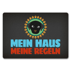 Mein Haus meine Regeln Fußmatte mit Hund Motiv - Haustier Hunde Wohnung Haus Familie Zuhause Rudel