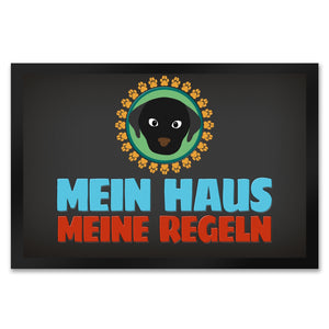 Mein Haus meine Regeln Fußmatte mit Hund Motiv - Haustier Hunde Wohnung Haus Familie Zuhause Rudel