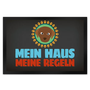 Mein Haus meine Regeln Fußmatte mit Hund Motiv - Haustier Hunde Wohnung Haus Familie Zuhause Rudel