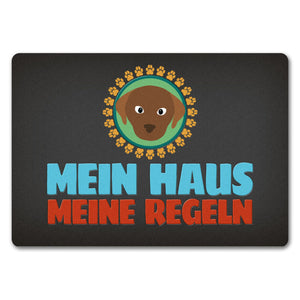 Mein Haus meine Regeln Fußmatte mit Hund Motiv - Haustier Hunde Wohnung Haus Familie Zuhause Rudel