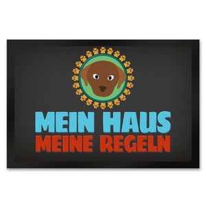Mein Haus meine Regeln Fußmatte mit Hund Motiv - Haustier Hunde Wohnung Haus Familie Zuhause Rudel