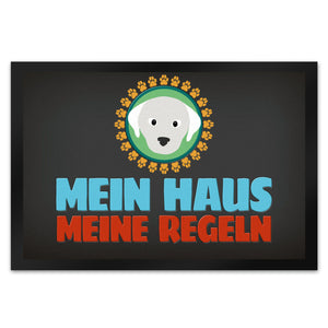 Mein Haus meine Regeln Fußmatte mit Hund Motiv - Haustier Hunde Wohnung Haus Familie Zuhause Rudel