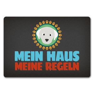 Mein Haus meine Regeln Fußmatte mit Hund Motiv - Haustier Hunde Wohnung Haus Familie Zuhause Rudel