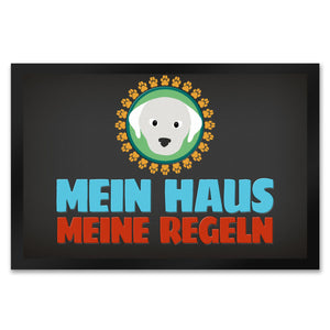 Mein Haus meine Regeln Fußmatte mit Hund Motiv - Haustier Hunde Wohnung Haus Familie Zuhause Rudel