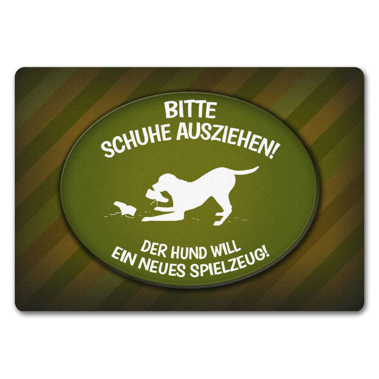 Schuhe ausziehen, der Hund will neues Spielzeug Fußmatte - spielen Wohnung Schuh Hunde Haushalt Füße