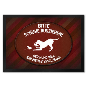 Schuhe ausziehen, der Hund will neues Spielzeug Fußmatte - spielen Wohnung Schuh Hunde Haushalt Füße