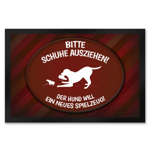 Schuhe ausziehen, der Hund will neues Spielzeug Fußmatte - spielen Wohnung Schuh Hunde Haushalt Füße