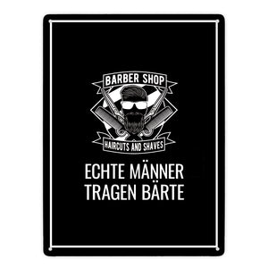 Echte Männer tragen Bärte Metallschild mit Barber-Shop Motiv
