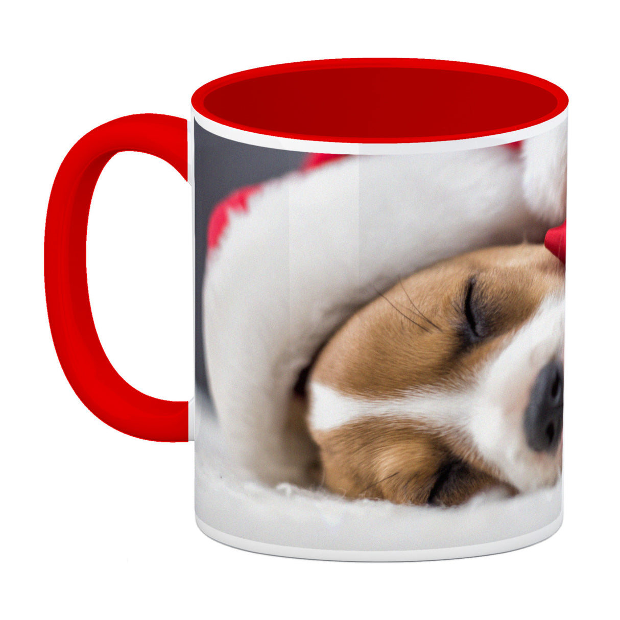 Weihnachtshund Jack mit Nikolausmütze Kaffeebecher