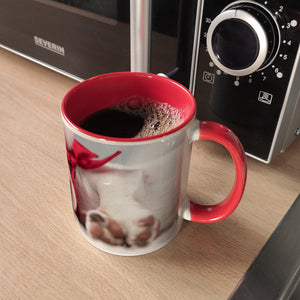 Weihnachtshund Jack mit Nikolausmütze Kaffeebecher