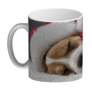 Weihnachtshund Jack mit Nikolausmütze Kaffeebecher