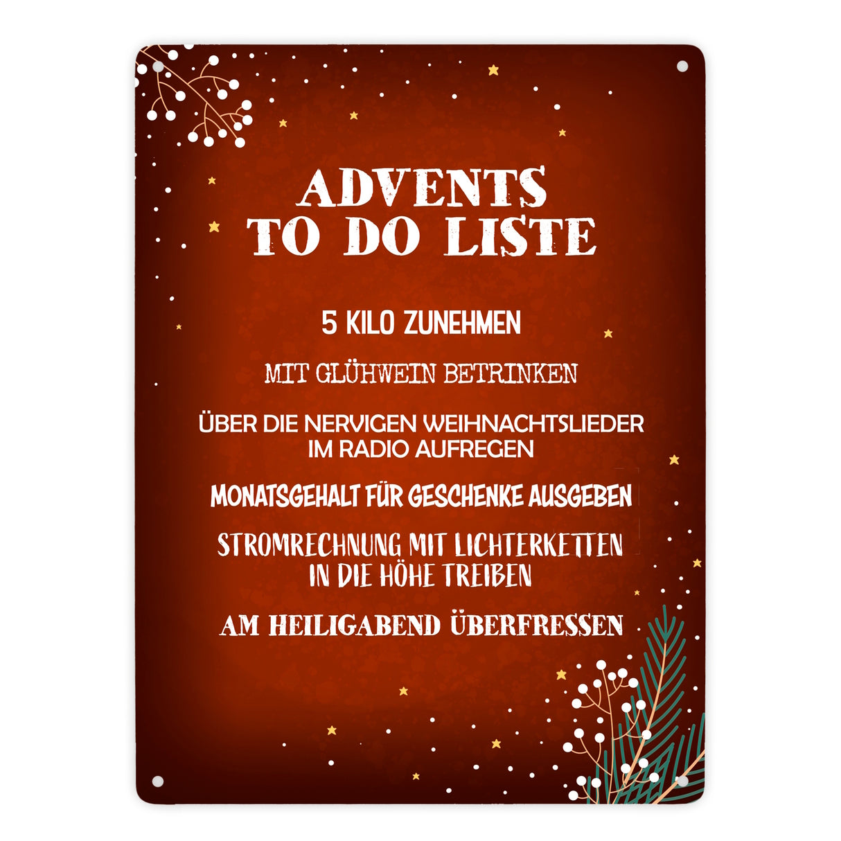 Lustige Advents to do Liste Metallschild