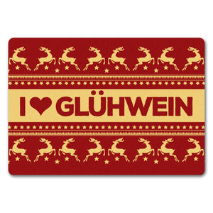 I love Glühwein Fußmatte ohne Rand in rot mit Weihnachtsmuster Motiv