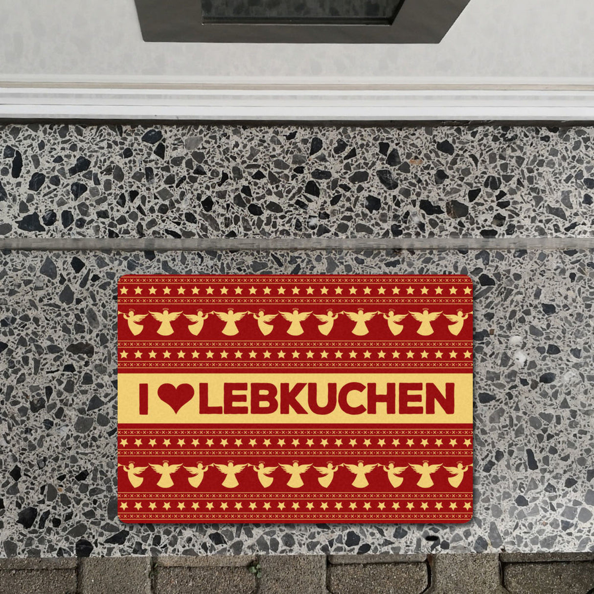 I love Lebkuchen Fußmatte ohne Rand in rot mit Weihnachtsmuster Motiv
