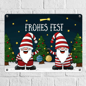 Weihnachtswichtel Metallschild - Weihnachten Advent Sterne Schnee Kugeln Geschenke Tannenbaum Christbaum