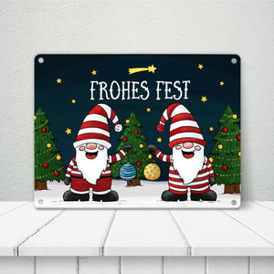 Weihnachtswichtel Metallschild - Weihnachten Advent Sterne Schnee Kugeln Geschenke Tannenbaum Christbaum