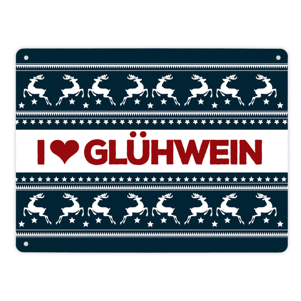 I love Glühwein Metallschild mit Weihnachtsmuster Motiv - Weihnachten Herz Advent Muster Rentier Stern Punkte