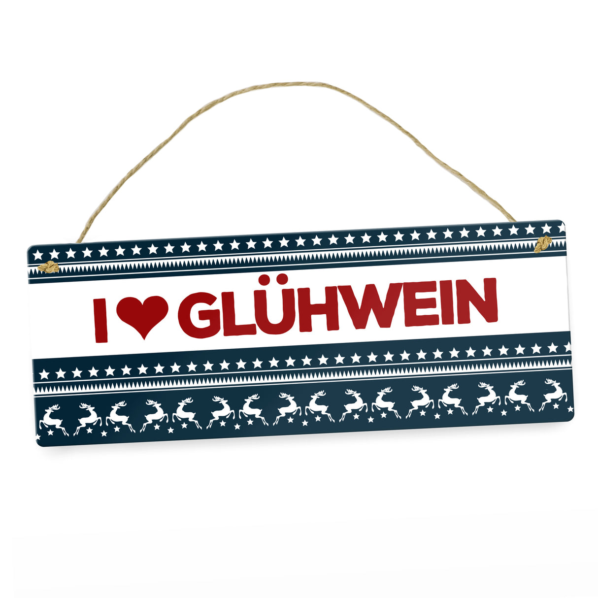 I love Glühwein Metallschild mit Weihnachtsmuster Motiv - Weihnachten Herz Muster Rentier Stern