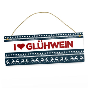 I love Glühwein Metallschild mit Weihnachtsmuster Motiv - Weihnachten Herz Muster Rentier Stern