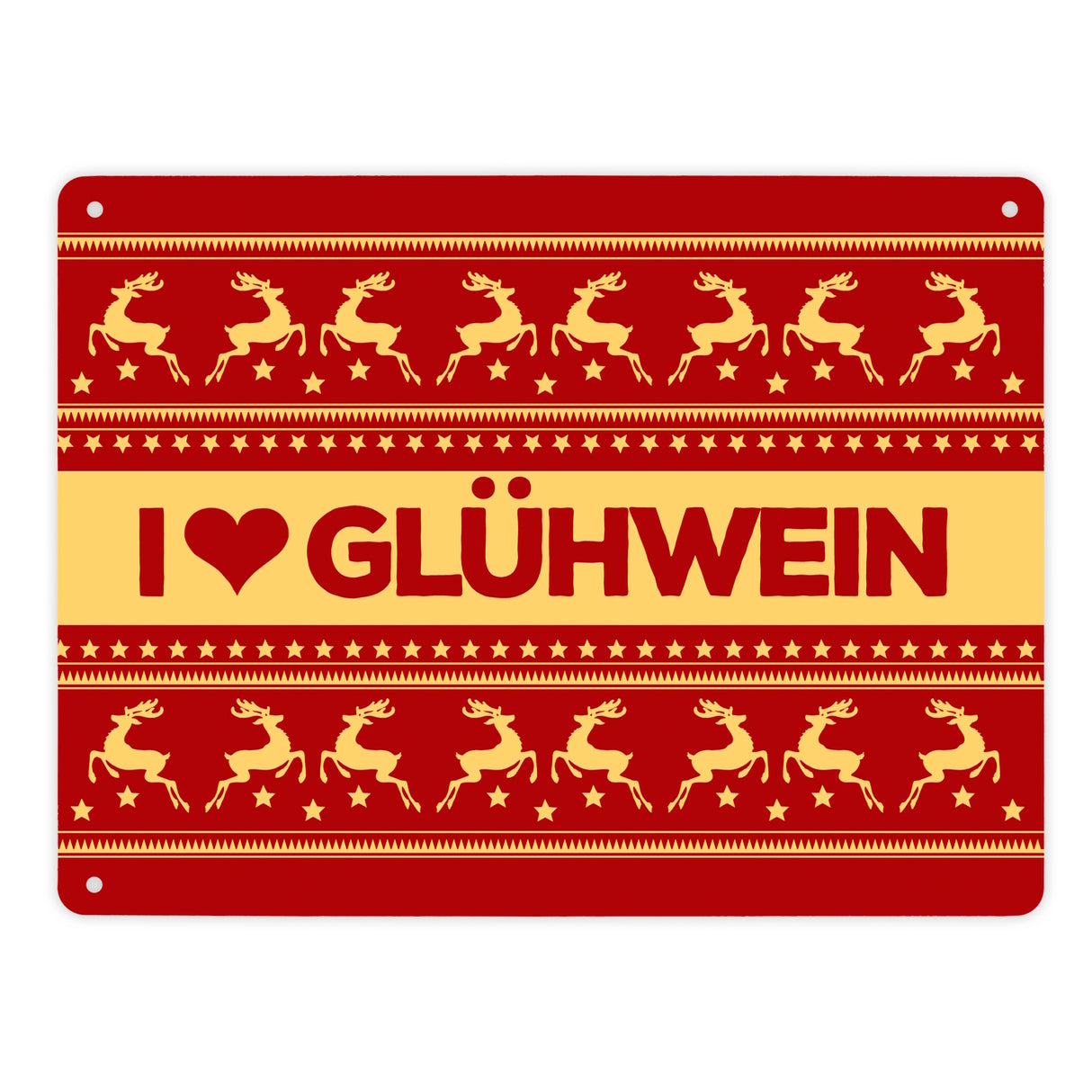 I love Glühwein Metallschild mit Weihnachtsmuster Motiv - Weihnachten Herz Advent Muster Rentier Stern Punkte