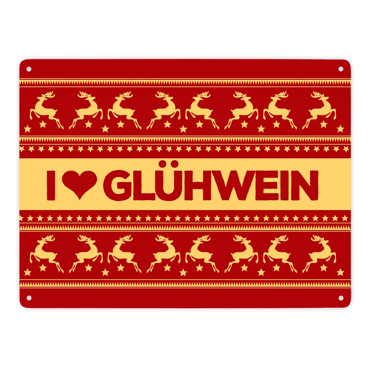 I love Glühwein Metallschild mit Weihnachtsmuster Motiv - Weihnachten Herz Advent Muster Rentier Stern Punkte